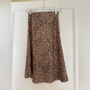 LOFT Tan and Black Polka Dot Midi Skirt